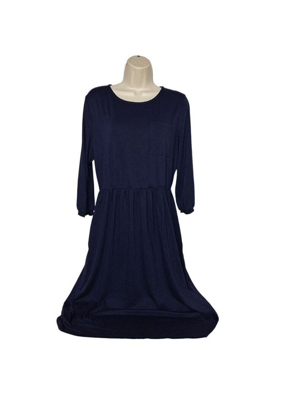 Merokeety Fit and Flare Midi Dress Large Navy Blue